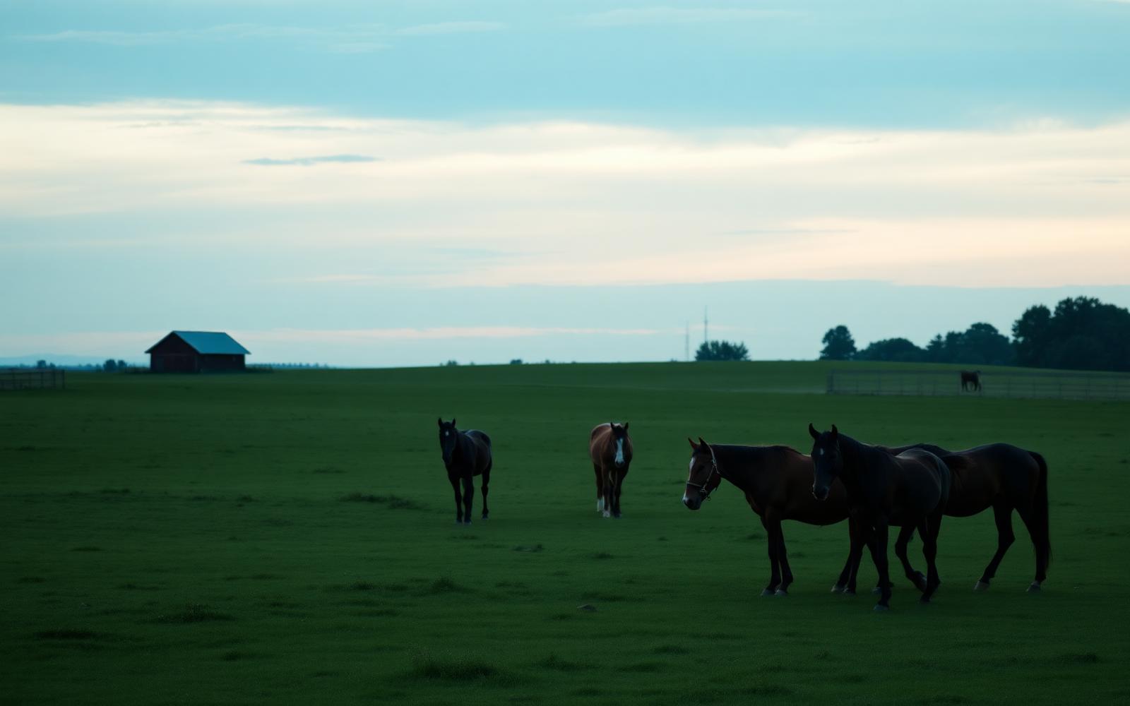 Horses grazing peacefully in a sanctuary pasture